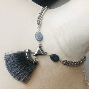Handcrafted repurpose genuine labradorite fringe pendant cuban chain necklace
